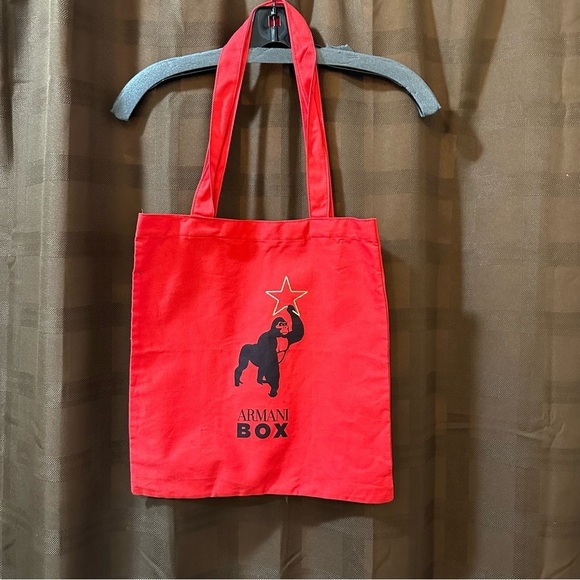 Giorgio Armani Beauty Armani Box Red Canvas Tote Bag Uri the Gorilla Gold Star - Picture 1 of 3